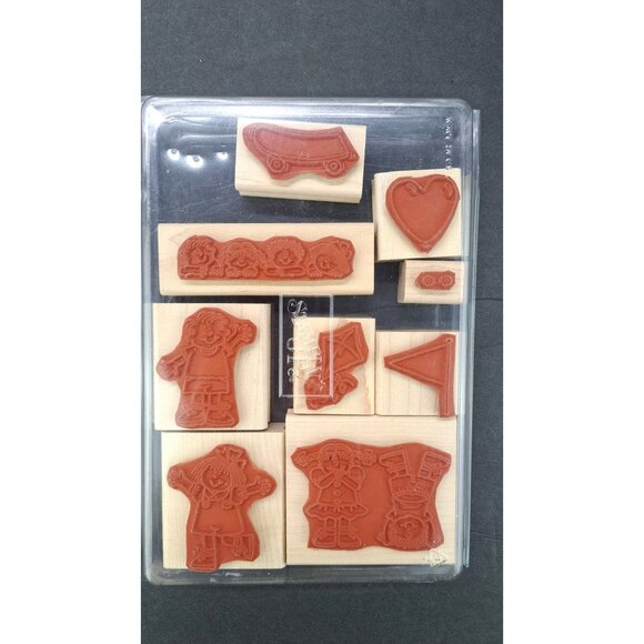 Stampin Up Kids At Play Rubber Stamp Set of 9 Heart Kite Original Case Included - Picture 3 of 4